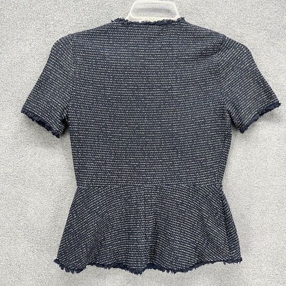 BCBGMAXAZRIA Tweed Peplum Top Womens Size S navy Blue Zip Front Short sleeves - Picture 2 of 12